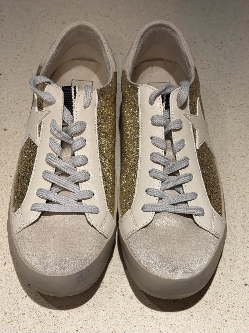 ShuShop White and Gold Glitter Low-Top Sneakers